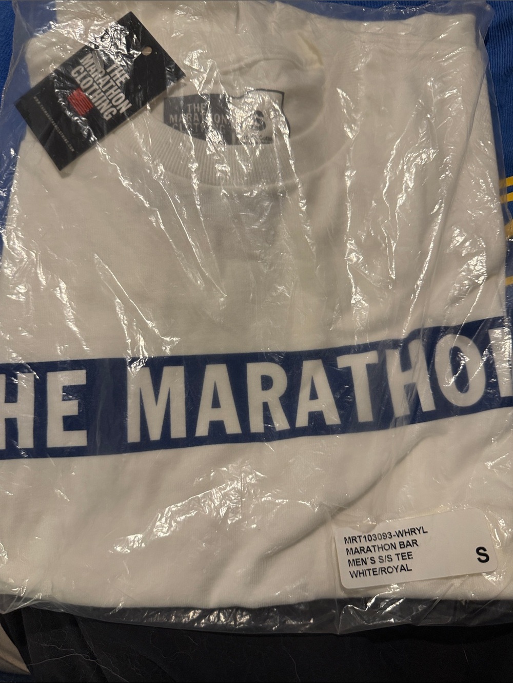 The Marathon Clothing White & Royal Blue 'THE MARATHON' Chest Band Tee small